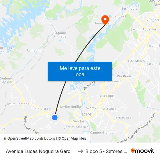 Avenida Lucas Nogueira Garcez 1538-1638 - Jardim Esperança SP Brasil to Bloco 5 - Setores Administrativos Fve / Univap map