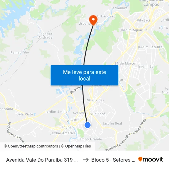 Avenida Vale Do Paraíba 319-349 - Parque Santo Antonio Jacareí - SP Brasil to Bloco 5 - Setores Administrativos Fve / Univap map