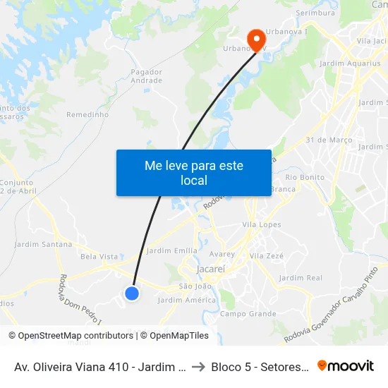 Av. Oliveira Viana 410 - Jardim Nova Esperança Jacareí - SP 12324-550 Brasil to Bloco 5 - Setores Administrativos Fve / Univap map