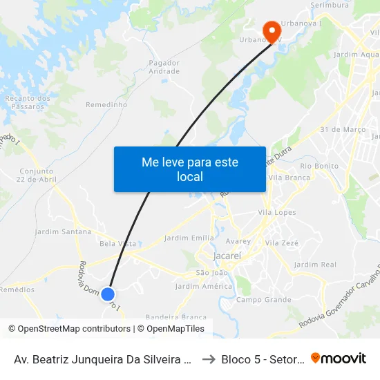Av. Beatriz Junqueira Da Silveira Santos 314-358 - Jardim Pedra Mar Jacareí - SP 12329-060 Brasil to Bloco 5 - Setores Administrativos Fve / Univap map