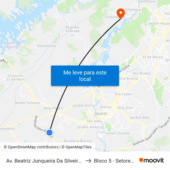 Av. Beatriz Junqueira Da Silveira Santos 29 - Jardim Pedra Mar Jacareí - SP Brasil to Bloco 5 - Setores Administrativos Fve / Univap map
