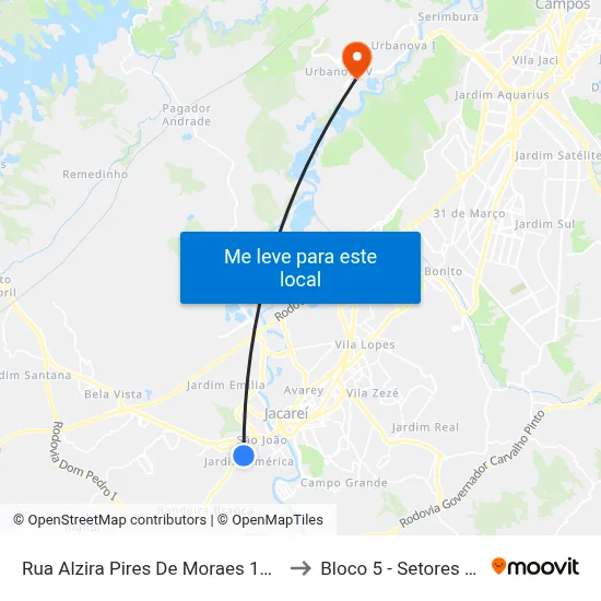 Rua Alzira Pires De Moraes 139-185 - Jardim América Jacareí - SP Brasil to Bloco 5 - Setores Administrativos Fve / Univap map