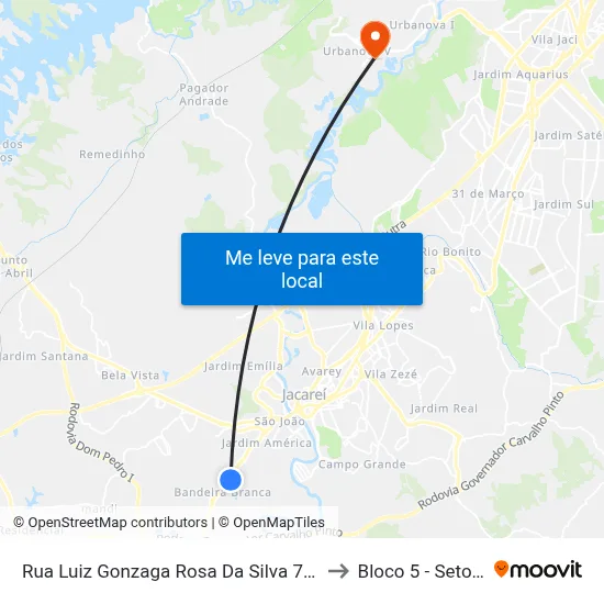 Rua Luiz Gonzaga Rosa Da Silva 727 Zona Preferencial 02 - Zap 2 A Jacareí - São Paulo 12323-370 Brasil to Bloco 5 - Setores Administrativos Fve / Univap map
