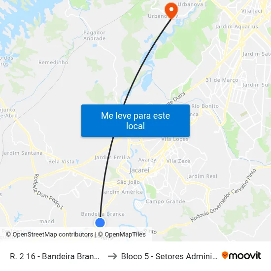 R. 2 16 - Bandeira Branca Jacareí - SP Brasil to Bloco 5 - Setores Administrativos Fve / Univap map
