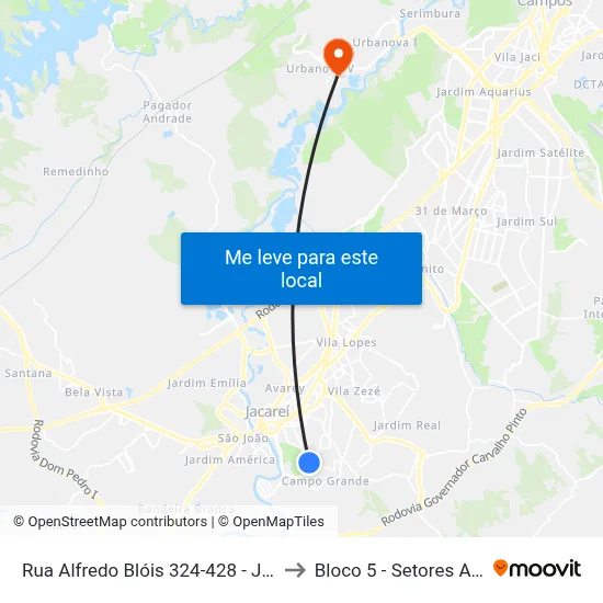 Rua Alfredo Blóis 324-428 - Jardim Maria Amelia Jacareí - SP Brasil to Bloco 5 - Setores Administrativos Fve / Univap map