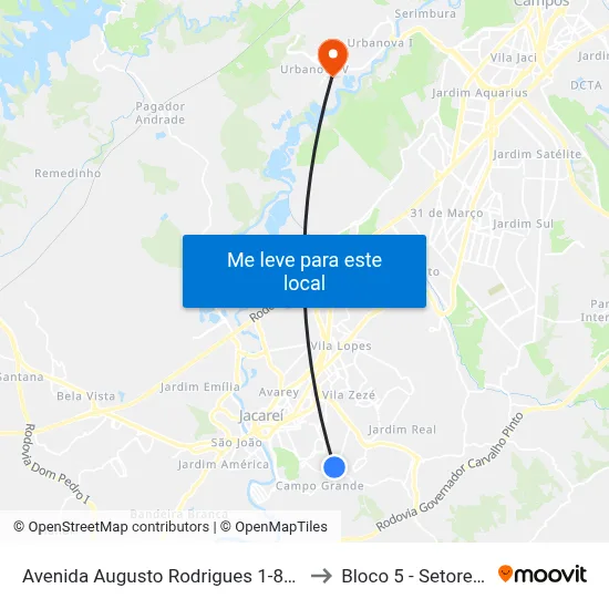 Avenida Augusto Rodrigues 1-85 - Jardim Maria Amelia Jacareí - SP 12318-690 Brasil to Bloco 5 - Setores Administrativos Fve / Univap map