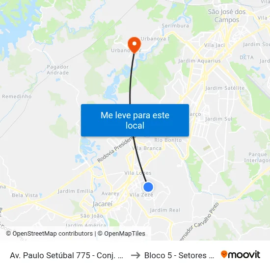 Av. Paulo Setúbal 775 - Conj. São Benedito Jacareí - SP 12310-150 Brasil to Bloco 5 - Setores Administrativos Fve / Univap map