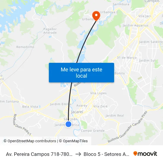 Av. Pereira Campos 718-780 - Jardim Didinha Jacareí - SP Brasil to Bloco 5 - Setores Administrativos Fve / Univap map