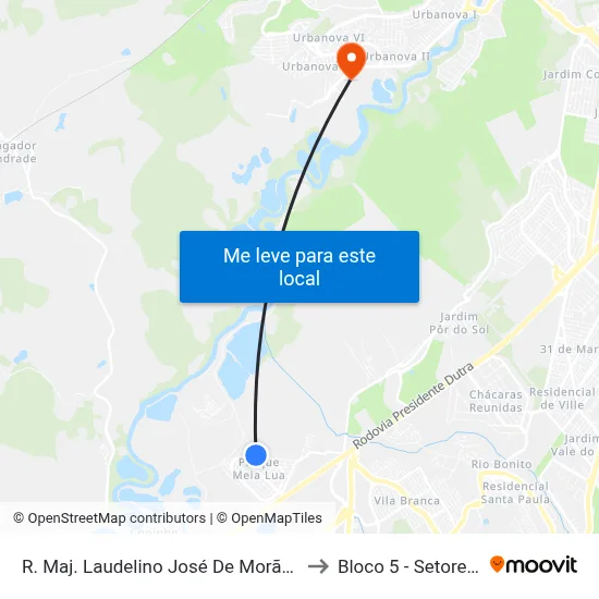 R. Maj. Laudelino José De Morães 422 - Parque Meia Lua Jacareí - SP 12335-160 Brasil to Bloco 5 - Setores Administrativos Fve / Univap map