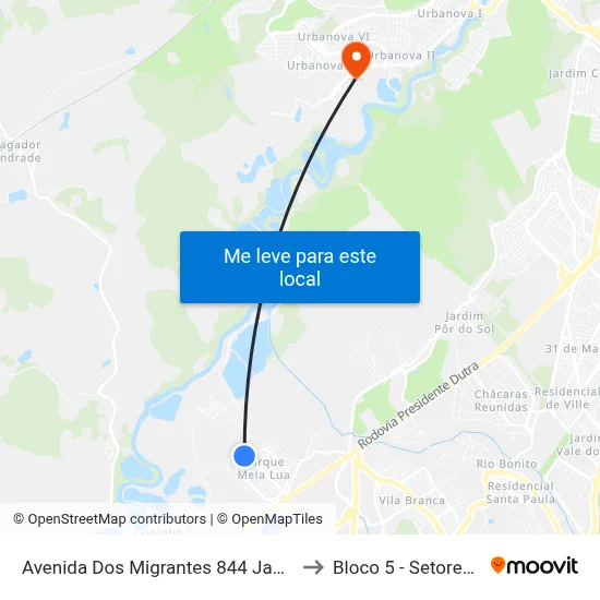 Avenida Dos Migrantes 844 Jacareí - SP 12335-000 República Federativa Do Brasil to Bloco 5 - Setores Administrativos Fve / Univap map