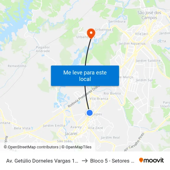 Av. Getúlio Dorneles Vargas 1314 - Jardim California Jacareí - SP Brasil to Bloco 5 - Setores Administrativos Fve / Univap map