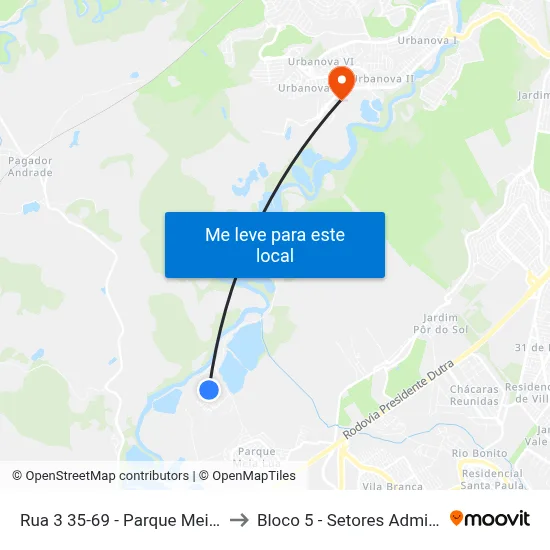 Rua 3 35-69 - Parque Meia Lua Jacareí - SP Brasil to Bloco 5 - Setores Administrativos Fve / Univap map