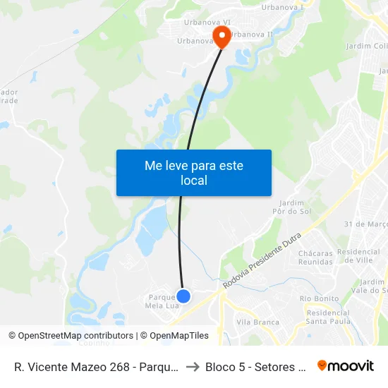 R. Vicente Mazeo 268 - Parque Meia Lua Jacareí - SP 12335-340 Brasil to Bloco 5 - Setores Administrativos Fve / Univap map