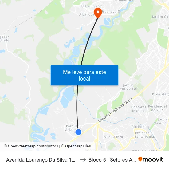 Avenida Lourenço Da Silva 135 - Parque Meia Lua Jacareí - SP Brasil to Bloco 5 - Setores Administrativos Fve / Univap map