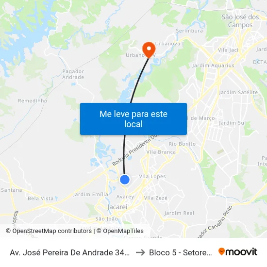 Av. José Pereira De Andrade 341 - Jardim Santa Maria Jacareí - SP 12328-290 Brasil to Bloco 5 - Setores Administrativos Fve / Univap map