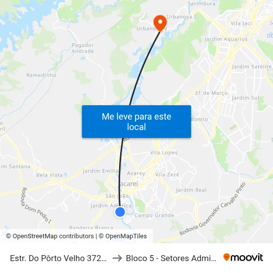 Estr. Do Pôrto Velho 372-544 Jacareí - SP Brasil to Bloco 5 - Setores Administrativos Fve / Univap map