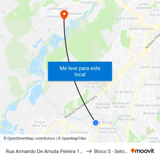 Rua Armando De Arruda Pereira 104 Zona Preferencial 01 - Zap 1 Jacareí - São Paulo 12302-018 Brasil to Bloco 5 - Setores Administrativos Fve / Univap map
