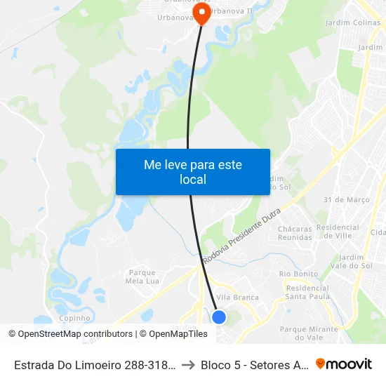 Estrada Do Limoeiro 288-318 - Jardim Califórnia Jacareí - SP Brasil to Bloco 5 - Setores Administrativos Fve / Univap map