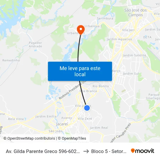 Av. Gilda Parente Greco 596-602 - Jardim Altos De Santana II Jacareí - SP 12306-766 Brasil to Bloco 5 - Setores Administrativos Fve / Univap map