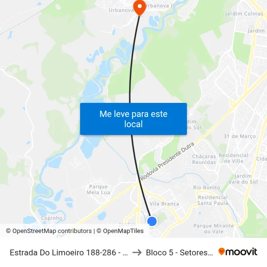Estrada Do Limoeiro 188-286 - Jardim Califórnia Jacareí - SP 12305-810 Brasil to Bloco 5 - Setores Administrativos Fve / Univap map