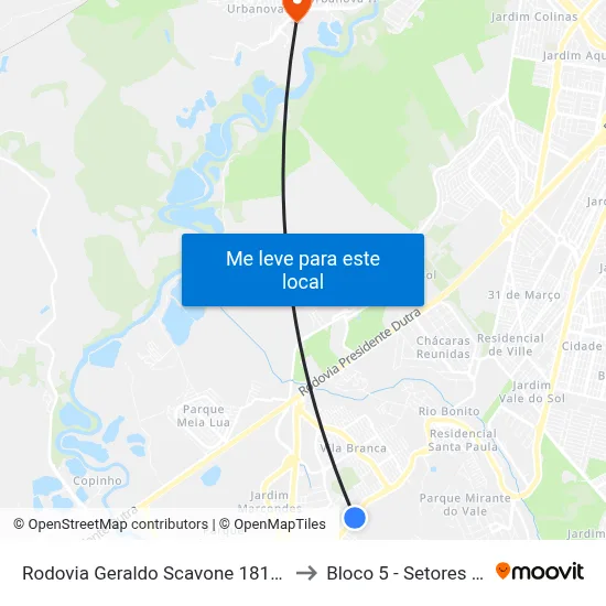 Rodovia Geraldo Scavone 1816-1932 - Jardim Califórnia Jacareí - SP Brasil to Bloco 5 - Setores Administrativos Fve / Univap map