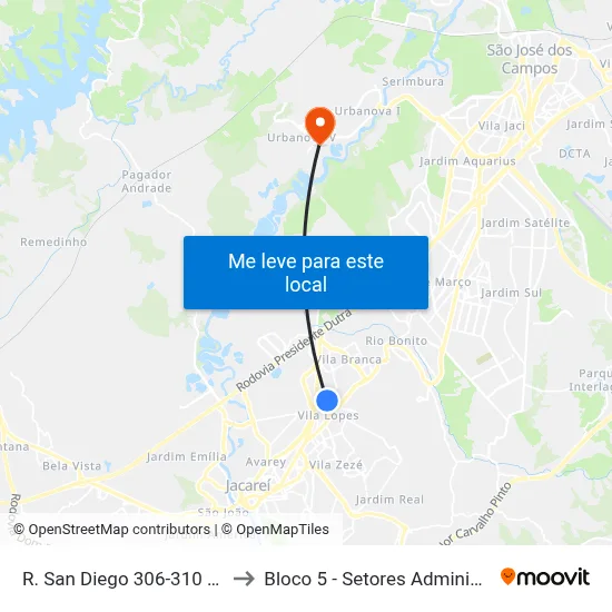 R. San Diego 306-310 Jacareí - SP Brasil to Bloco 5 - Setores Administrativos Fve / Univap map