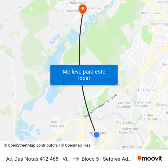 Av. Das Notas 412-468 - Vila Branca Jacareí - SP Brasil to Bloco 5 - Setores Administrativos Fve / Univap map