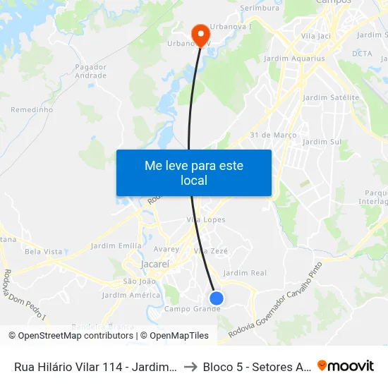 Rua Hilário Vilar 114 - Jardim Yolanda Jacareí - SP 12316-020 Brasil to Bloco 5 - Setores Administrativos Fve / Univap map