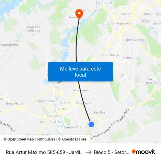 Rua Artur Máximo 585-659 - Jardim Paraíso Jacareí - SP 12316-300 República Federativa Do Brasil to Bloco 5 - Setores Administrativos Fve / Univap map