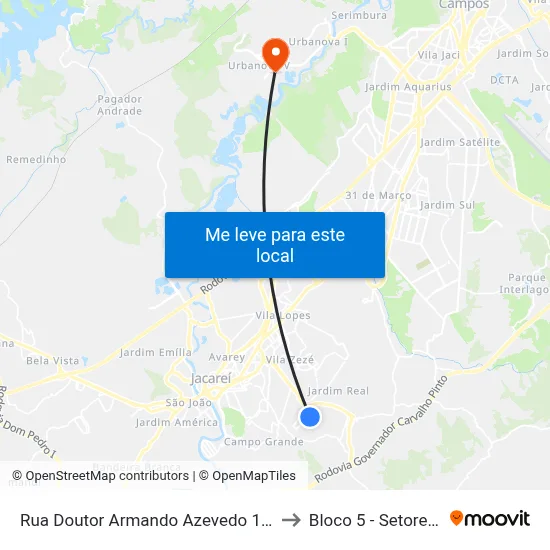 Rua Doutor Armando Azevedo 108-174 - Jardim Paraíso Jacareí - SP 12316-260 Brasil to Bloco 5 - Setores Administrativos Fve / Univap map