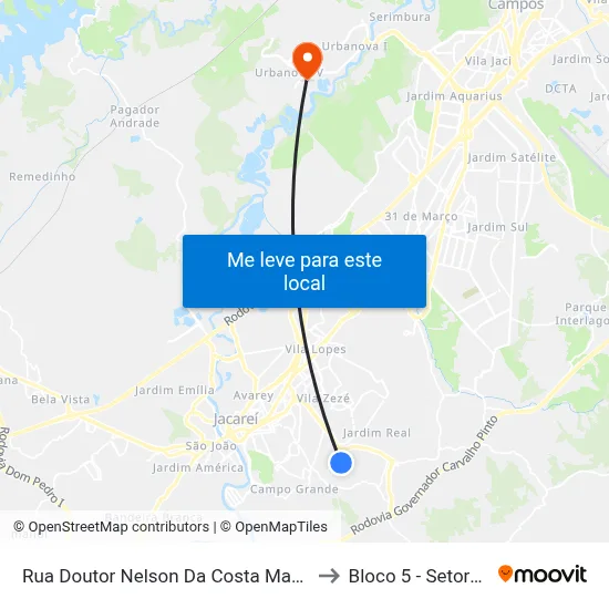 Rua Doutor Nelson Da Costa Marreli 217-269 - Jardim Paraíso Jacareí - SP 12316-230 Brasil to Bloco 5 - Setores Administrativos Fve / Univap map