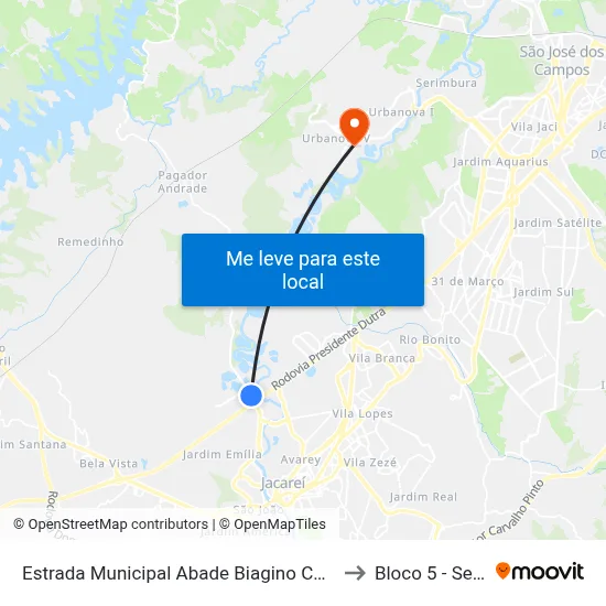 Estrada Municipal Abade Biagino Chieffi Macrozona Destinação Industrial (Mdi - Parateí) Jacareí - São Paulo 12334-480 Brasil to Bloco 5 - Setores Administrativos Fve / Univap map