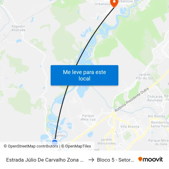 Estrada Júlio De Carvalho Zona De Adensamento Controlado (Zac) Jacareí - São Paulo Brasil to Bloco 5 - Setores Administrativos Fve / Univap map