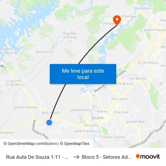 Rua Auta De Souza 1-11 - Veraneio Ijal Jacareí - SP Brasil to Bloco 5 - Setores Administrativos Fve / Univap map