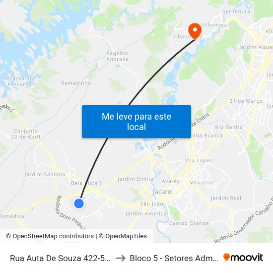 Rua Auta De Souza 422-536 - Veraneio Ijal SP Brasil to Bloco 5 - Setores Administrativos Fve / Univap map