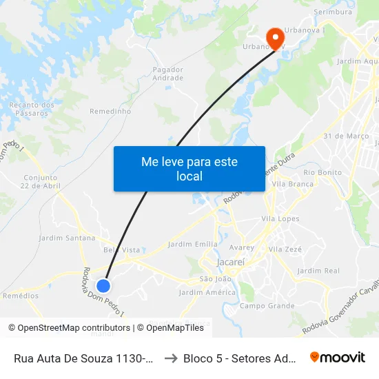 Rua Auta De Souza 1130-1268 - Veraneio Ijal SP Brasil to Bloco 5 - Setores Administrativos Fve / Univap map