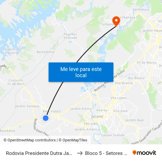Rodovia Presidente Dutra Jacareí - SP República Federativa Do Brasil to Bloco 5 - Setores Administrativos Fve / Univap map