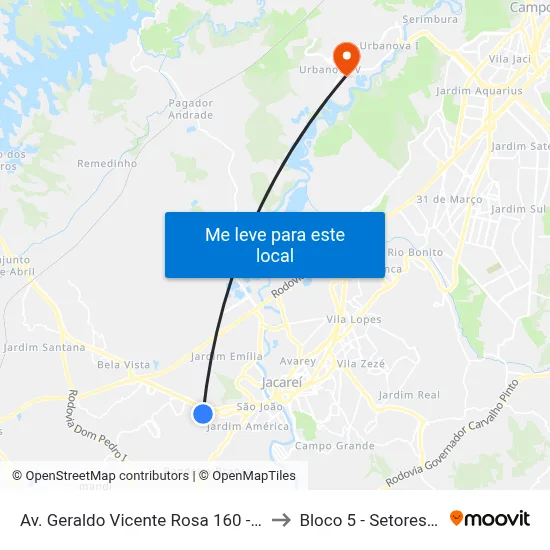 Av. Geraldo Vicente Rosa 160 - Jardim Sao Luiz Jacareí - SP 12324-110 Brasil to Bloco 5 - Setores Administrativos Fve / Univap map