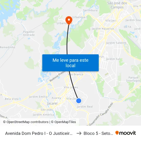Avenida Dom Pedro I - O Justiceiro 707 Zona Preferencial 01 - Zap 1 Jacareí - São Paulo 12310-060 Brasil to Bloco 5 - Setores Administrativos Fve / Univap map