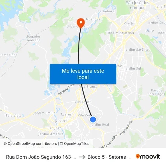 Rua Dom João Segundo 163-213 - Cidade Salvador Jacareí - SP Brasil to Bloco 5 - Setores Administrativos Fve / Univap map