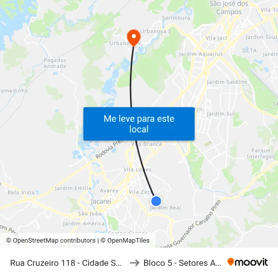 Rua Cruzeiro 118 - Cidade Salvador Jacareí - SP 12312-160 Brasil to Bloco 5 - Setores Administrativos Fve / Univap map