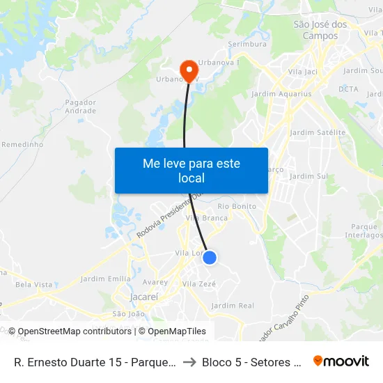 R. Ernesto Duarte 15 - Parque California Jacareí - SP 12311-200 Brasil to Bloco 5 - Setores Administrativos Fve / Univap map
