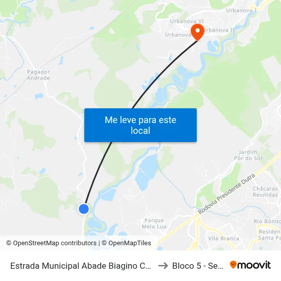 Estrada Municipal Abade Biagino Chieffi 2356-2384 - Pagador De Andrade Parque Meia Lua Jacareí - SP 12334-480 Brasil to Bloco 5 - Setores Administrativos Fve / Univap map