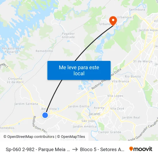 Sp-060 2-982 - Parque Meia Lua Jacareí - SP 12335-010 Brasil to Bloco 5 - Setores Administrativos Fve / Univap map