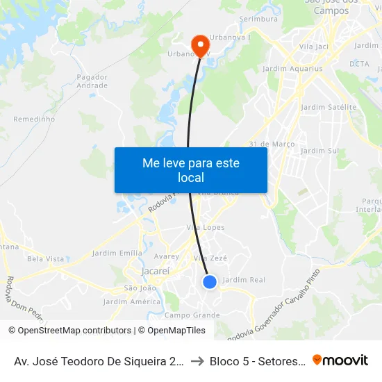 Av. José Teodoro De Siqueira 247-257 - Jardim Maria Amelia Jacareí - SP Brasil to Bloco 5 - Setores Administrativos Fve / Univap map