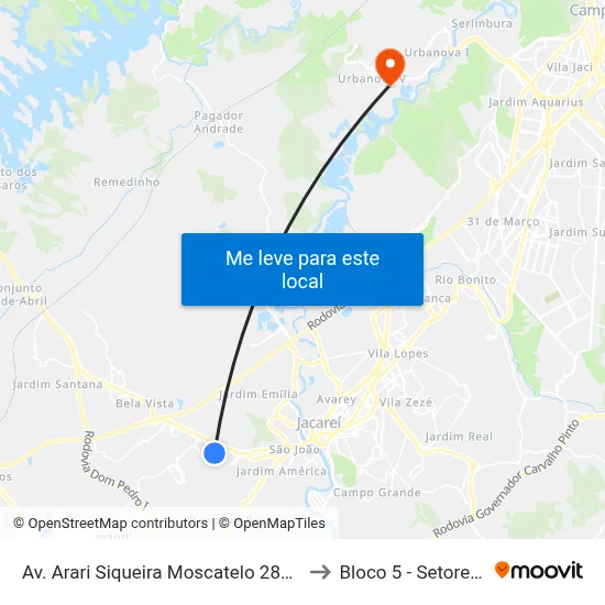 Av. Arari Siqueira Moscatelo 280-316 - Jardim Do Portal Jacareí - SP 12324-200 Brasil to Bloco 5 - Setores Administrativos Fve / Univap map
