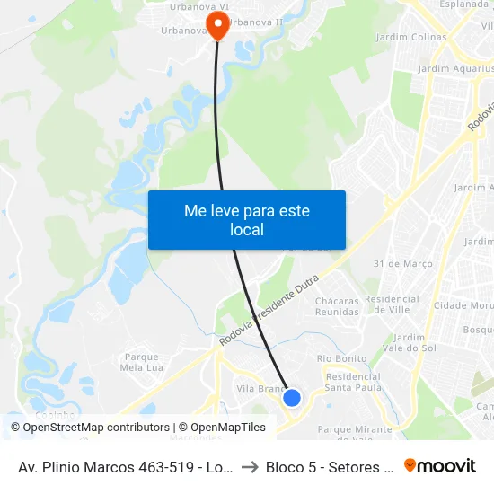 Av. Plinio Marcos 463-519 - Lot. Villa Branca Jacareí - SP 12301-340 Brasil to Bloco 5 - Setores Administrativos Fve / Univap map