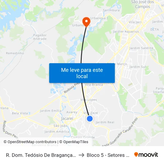 R. Dom. Tedósio De Bragança 85 - Jardim Pitoresco Jacareí - SP Brasil to Bloco 5 - Setores Administrativos Fve / Univap map