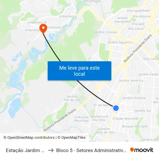 Estação Jardim Morumbi to Bloco 5 - Setores Administrativos Fve / Univap map