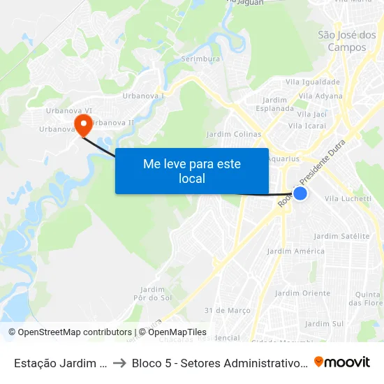 Estação Jardim Satélite to Bloco 5 - Setores Administrativos Fve / Univap map